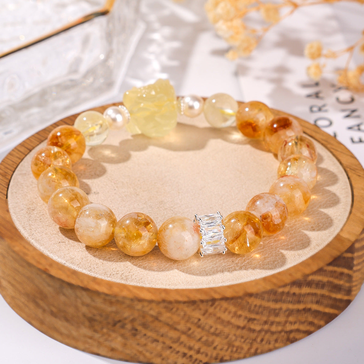 Golden Fortune Citrine Bracelet · Vintage Chinese Guardian Lion Design-Handmade