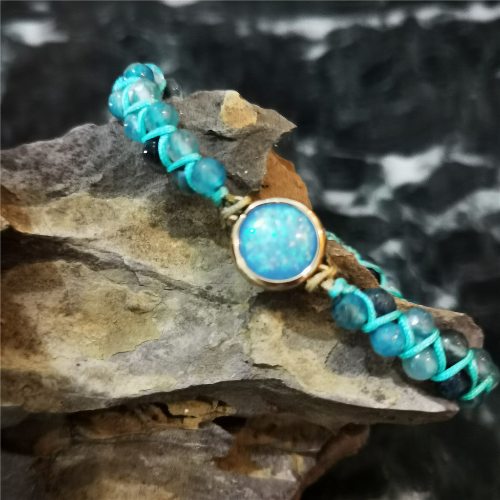 Blue Agate Bracelet with Blue Opal | Meditation & Healing Energy Jewelry