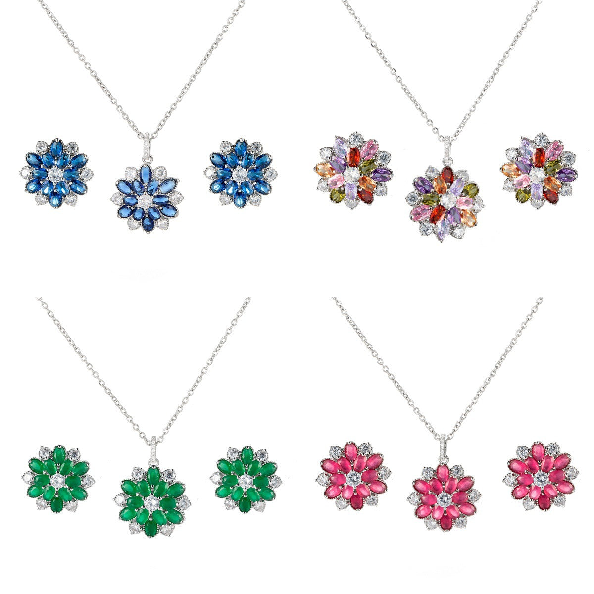 Floral Charm – Clip-On Earrings & Zircon Pendant Set (No Piercing Needed)