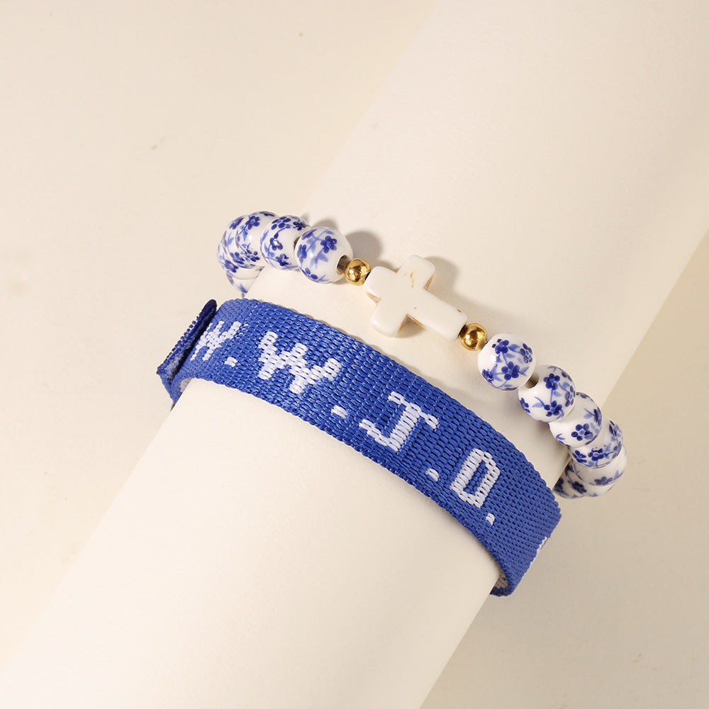 Ceramic Bead Bracelet – 8mm Faith & Healing Cross Wristband