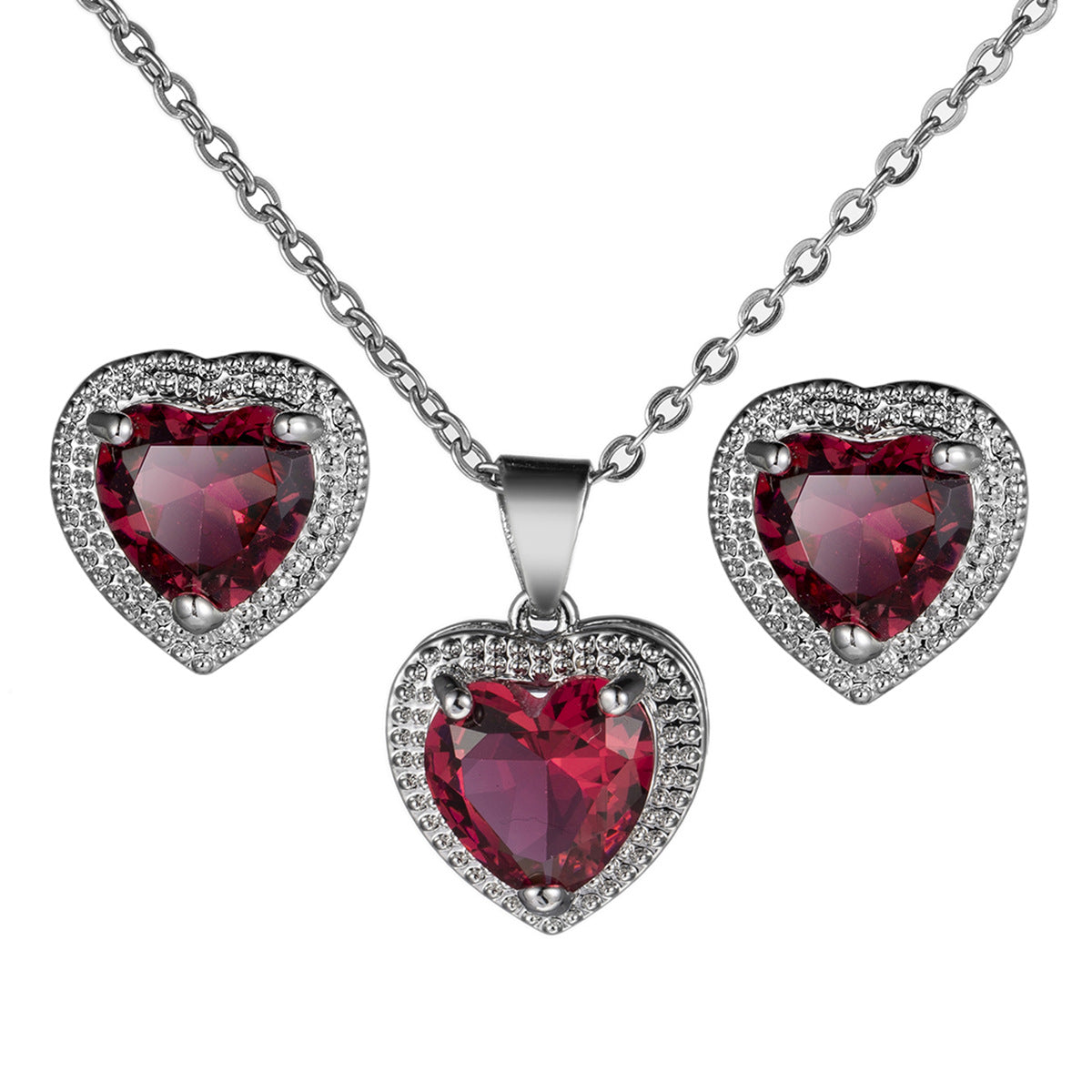 Ocean Heartlight – Zircon Crystal Heart Necklace & Stud Earrings Set