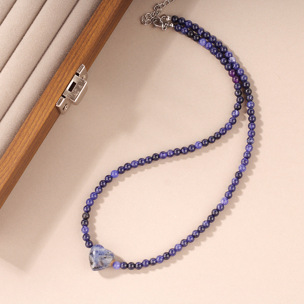 Heart Gemstone Quartet Necklace – Rose Quartz, Tiger Eye, Blue Lace Agate & Amethyst