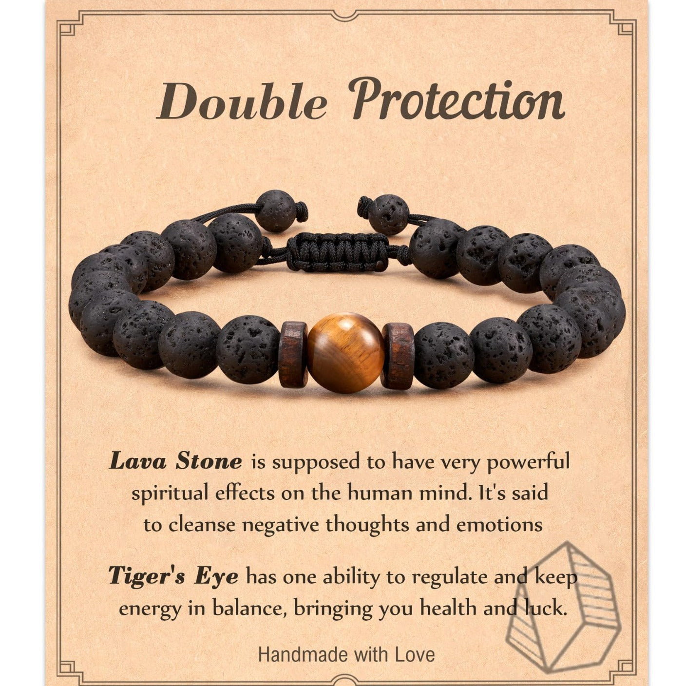 Natural Stone Bracelet for Men - Black Matte Tiger Eye & Lava Bead Skull Bracelet