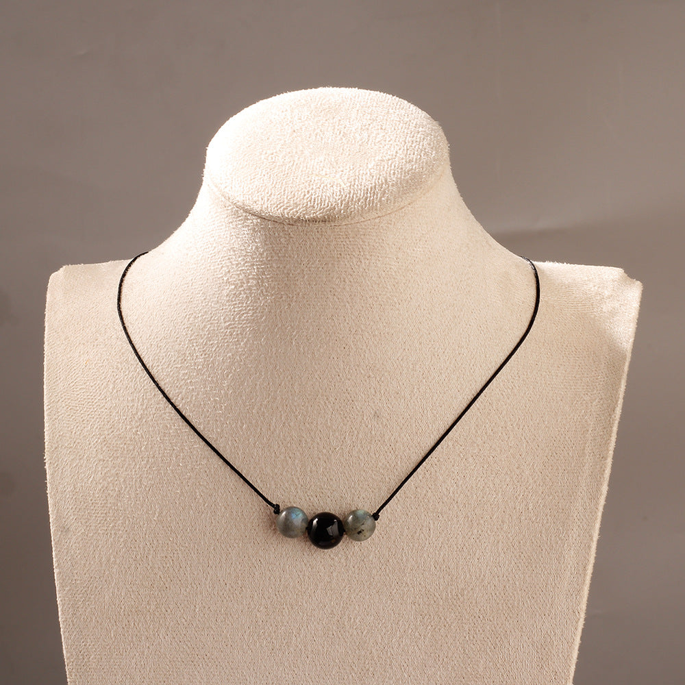 Obsidian & Labradorite Braided Necklace – Minimalist Protection for Everyday Strength
