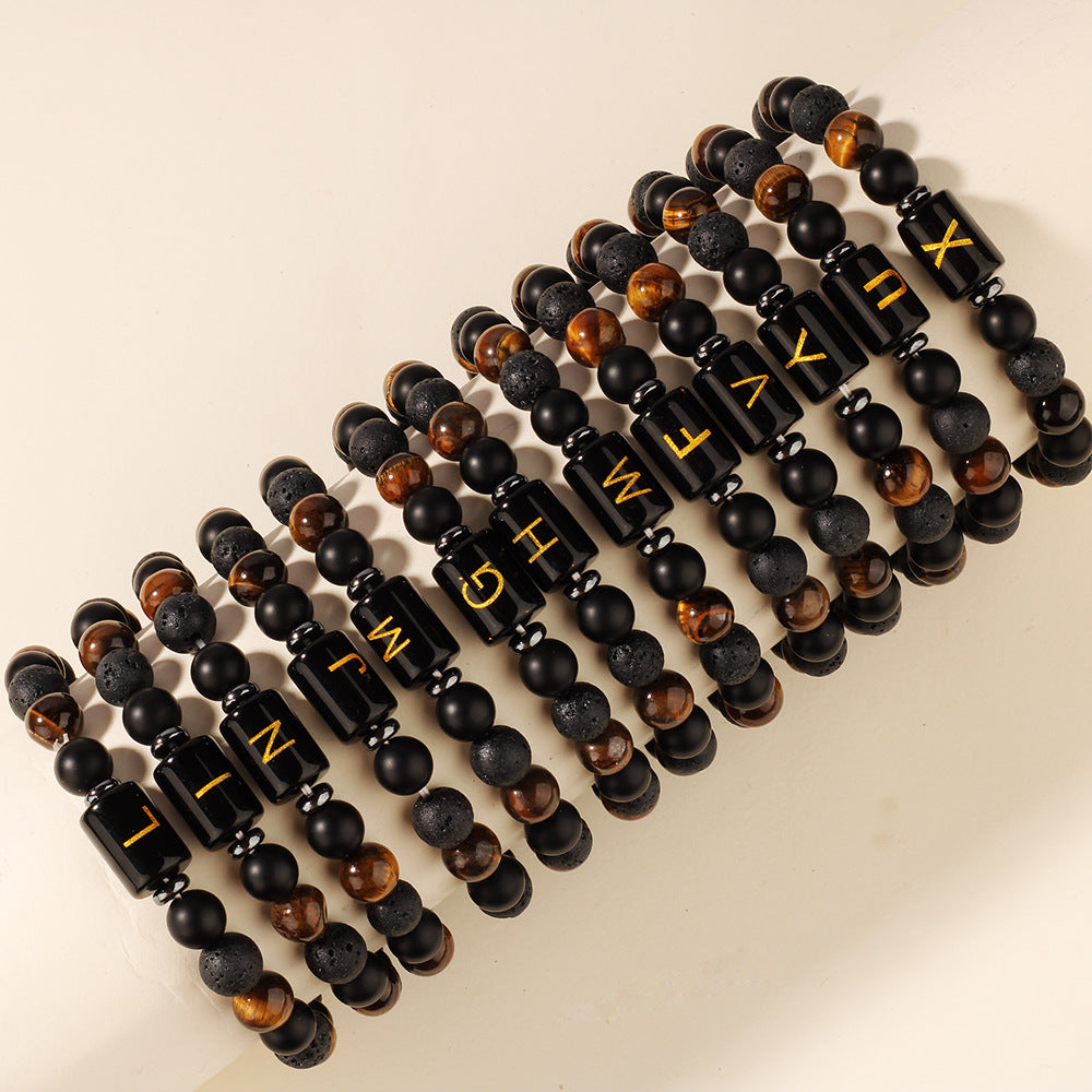 Personalized Tiger's Eye & Lava Stone Bracelet