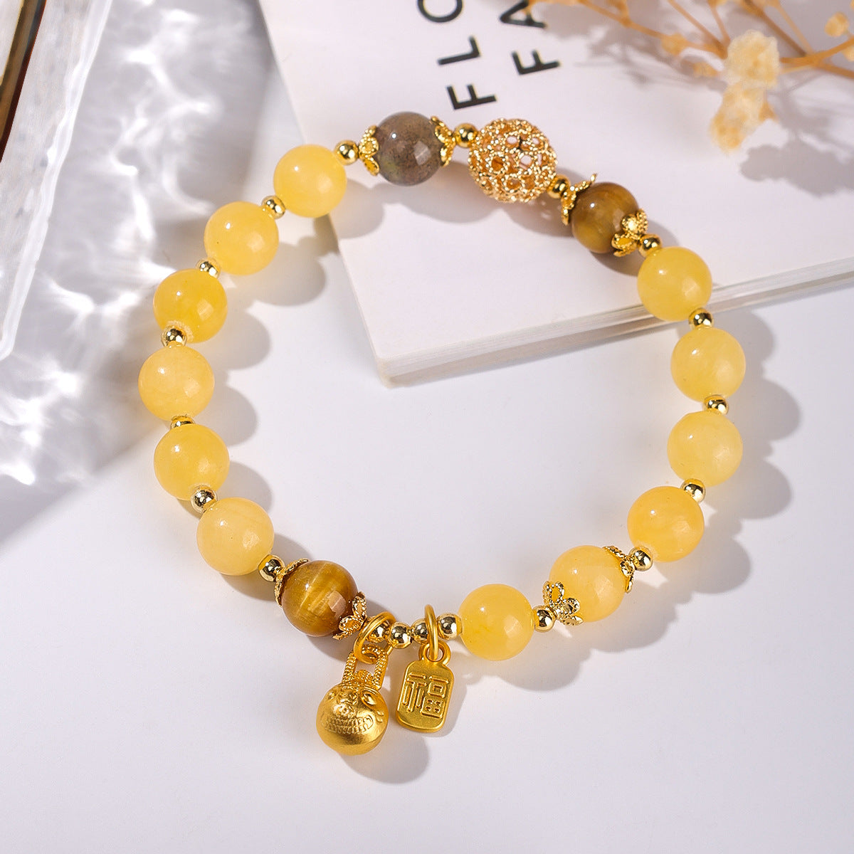 Golden Rutilated Quartz Bracelet · High-End Energy Healing Wealth Crystal for Women