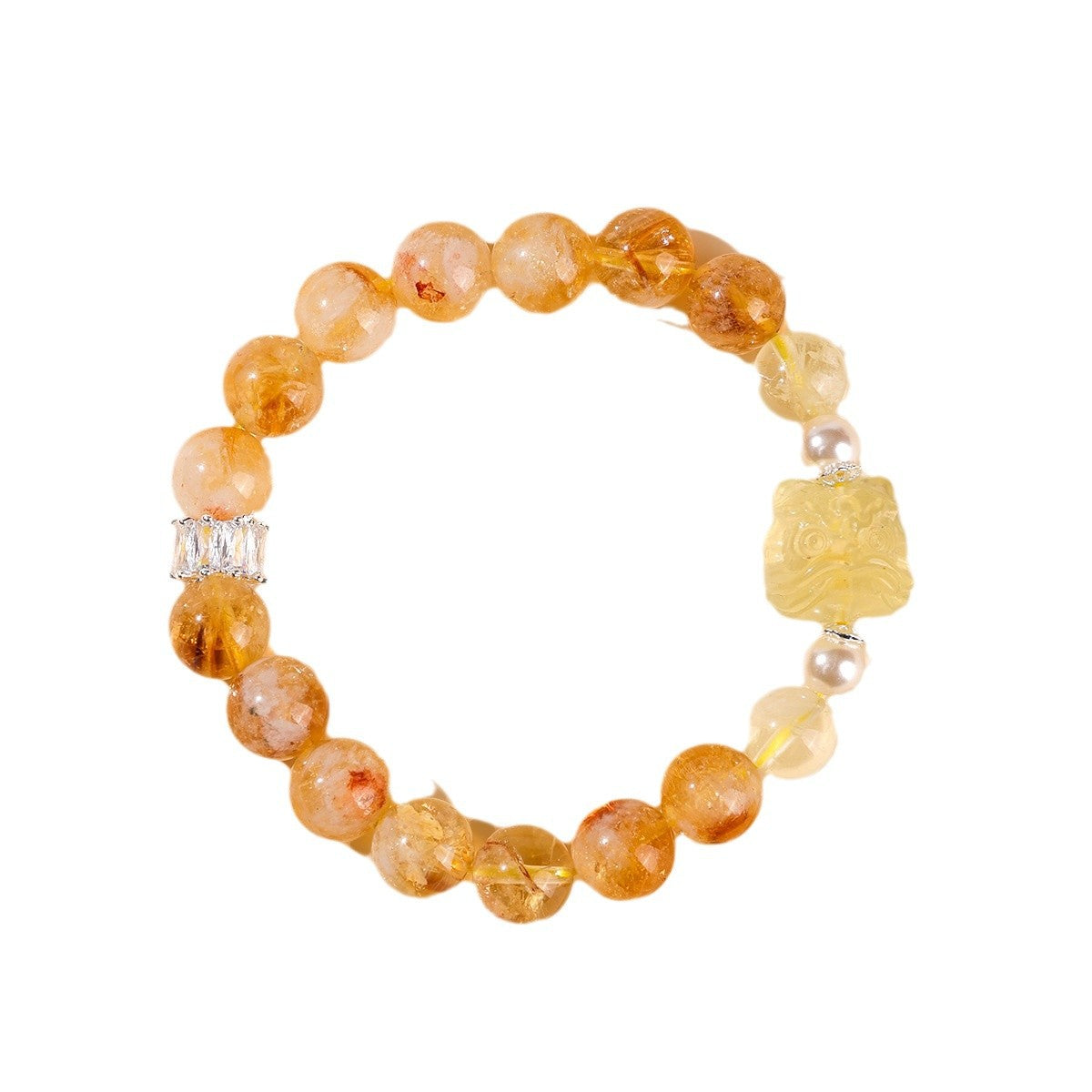 Golden Fortune Citrine Bracelet · Vintage Chinese Guardian Lion Design-Handmade