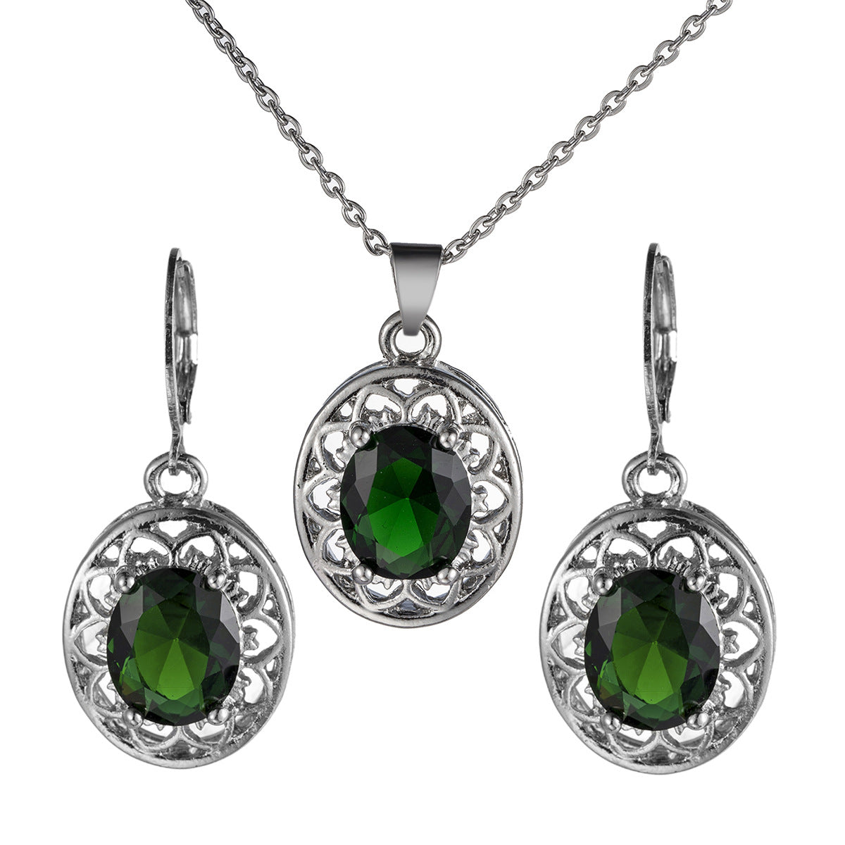 Sacred Bloom – Egg Crystal Earrings & Hollow Petal Pendant Necklace