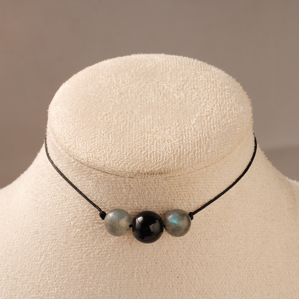 Obsidian & Labradorite Braided Necklace – Minimalist Protection for Everyday Strength
