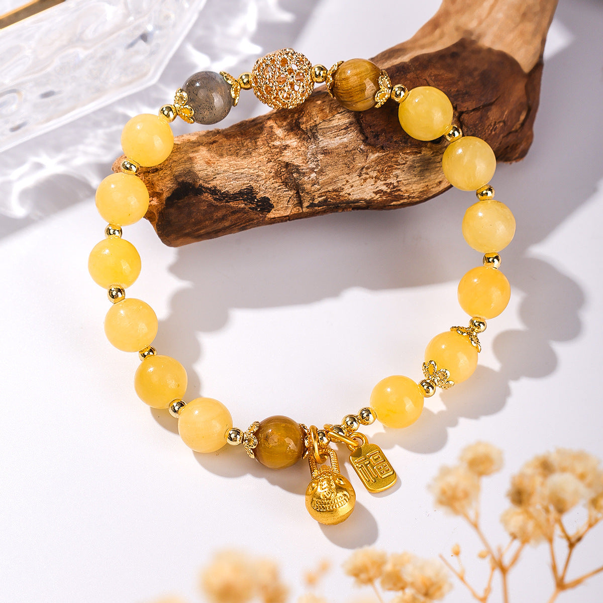 Golden Rutilated Quartz Bracelet · High-End Energy Healing Wealth Crystal for Women