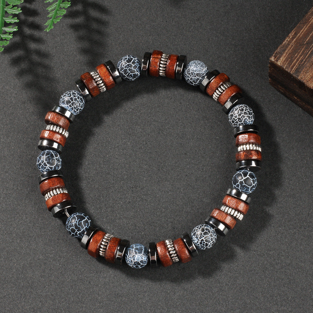 Men's Cracked Agate and Sandalwood Bracelet