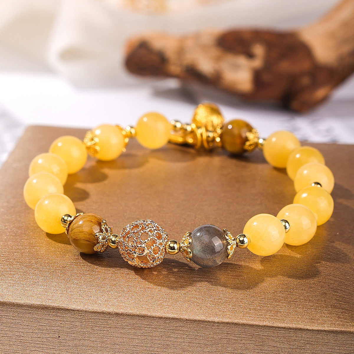 Golden Rutilated Quartz Bracelet · High-End Energy Healing Wealth Crystal for Women