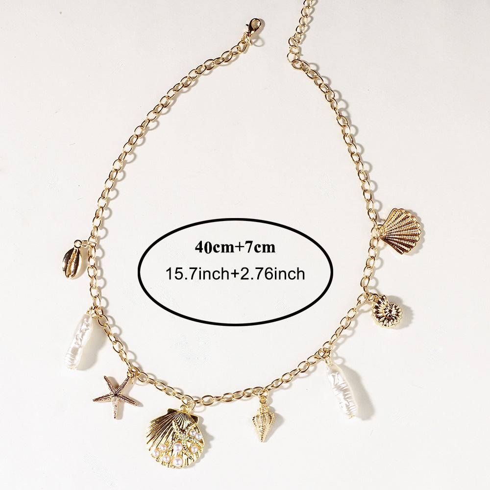 Ocean Soul Necklace – Pearl-Inspired Pendant with Starfish & Turtle Charms
