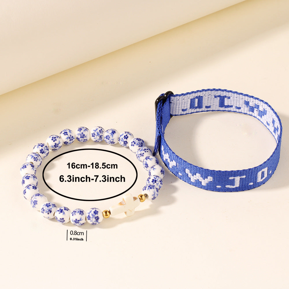Ceramic Bead Bracelet – 8mm Faith & Healing Cross Wristband
