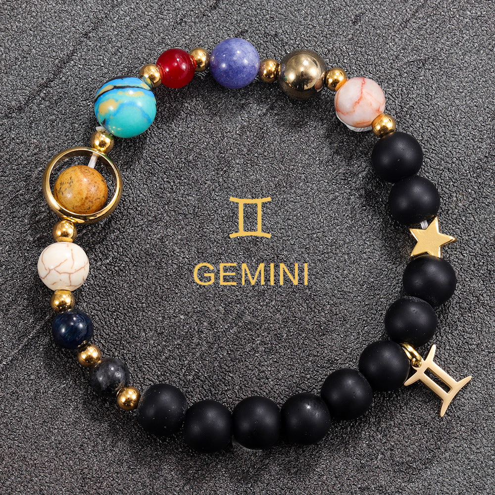 Gemini Zodiac Planet Bracelet – Natural Crystal Beads for Couples
