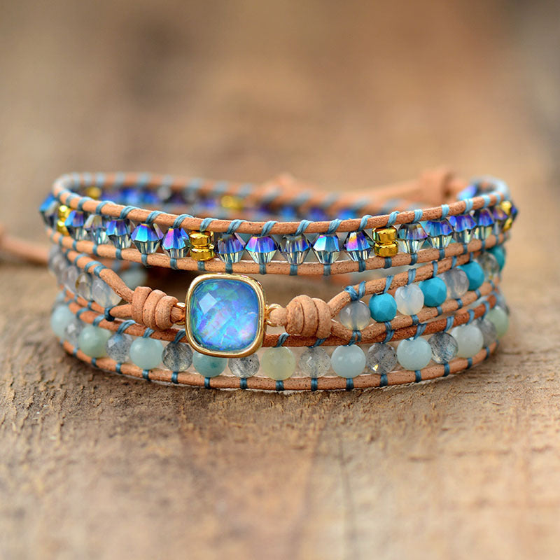 Double-Sided Multicolor Agate Beaded Wrap Bracelet | Spiritual Healing Energy Jewelry