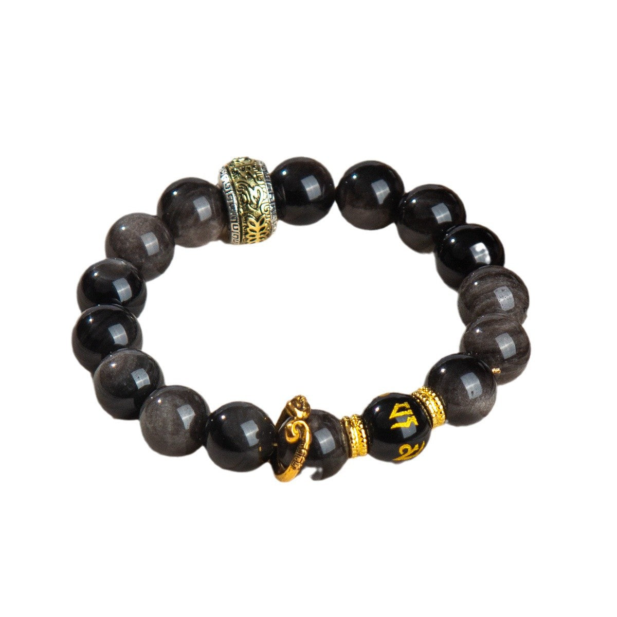 Wukong Silver Sheen Obsidian Bracelet · Mantra Energy Beads for Couples