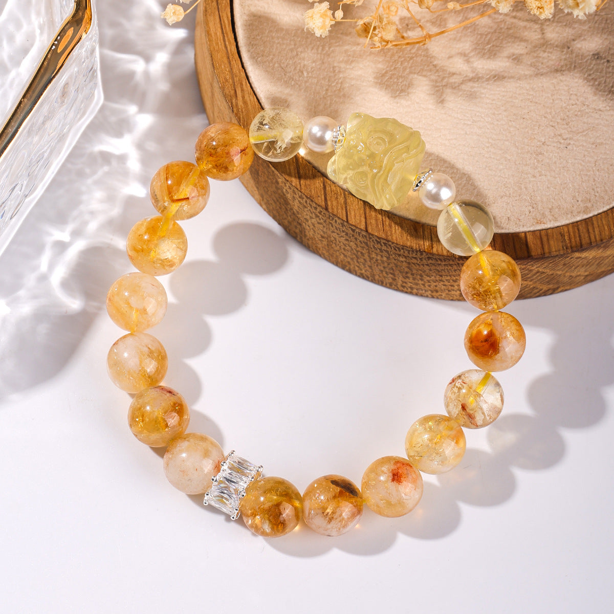 Golden Fortune Citrine Bracelet · Vintage Chinese Guardian Lion Design-Handmade
