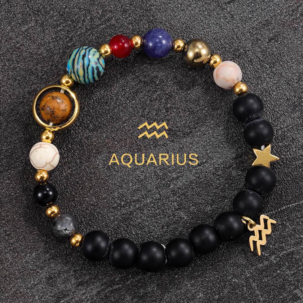 Aquarius Zodiac Planet Bracelet – Handmade Natural Crystals for Vision & Freedom