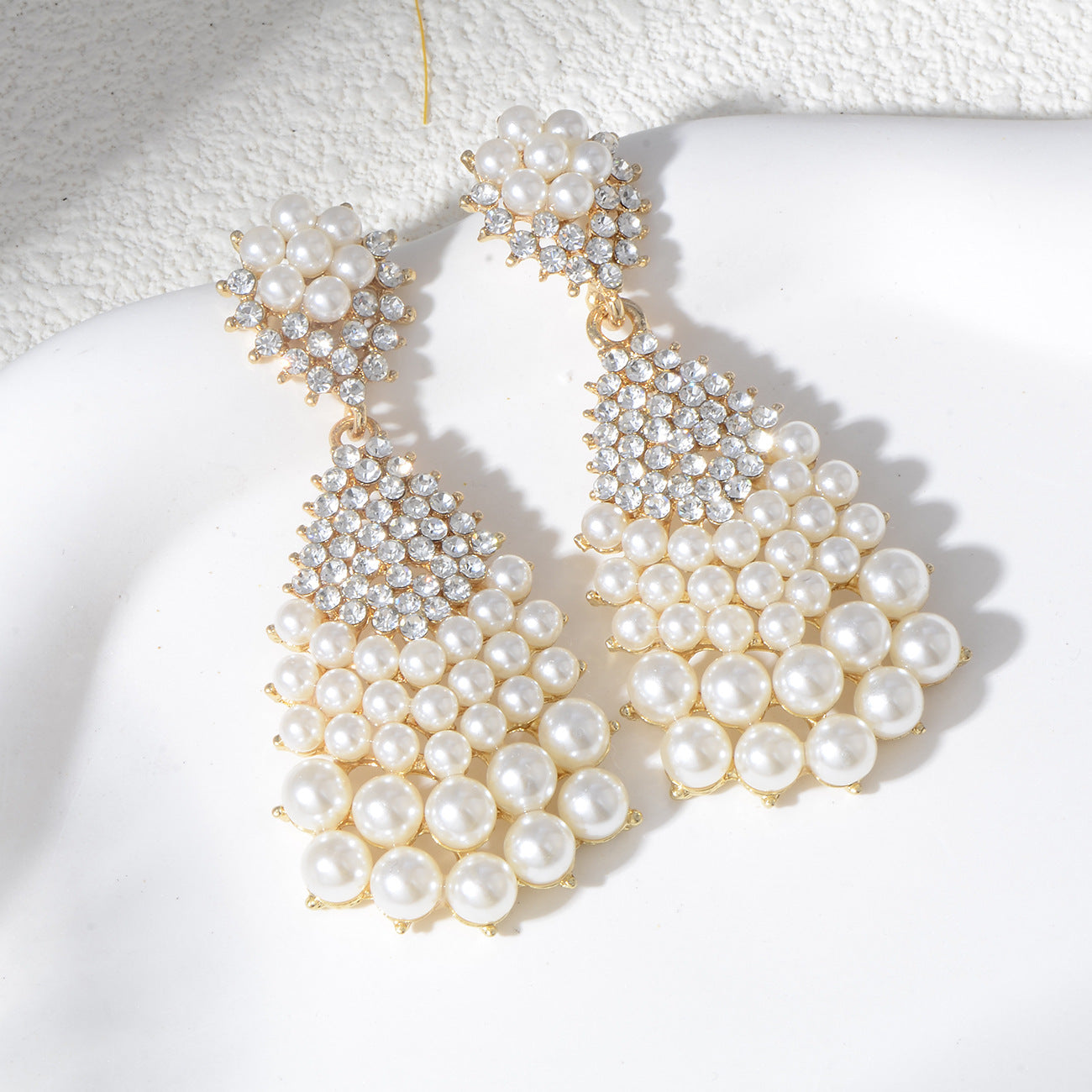 Geometric CZ Pavé Pearl Drop Earrings – Oriental Energy Elegance