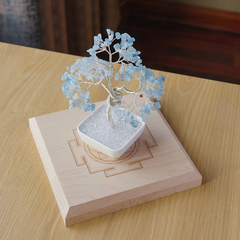 Natural Aquamarine Crystal Money Tree – Feng Shui Tree of Life for Prosperity & Harmony