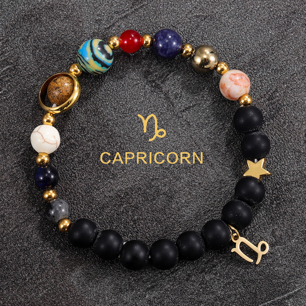 Capricorn Zodiac Planet Bracelet – Handmade Natural Crystals for Strength & Focus
