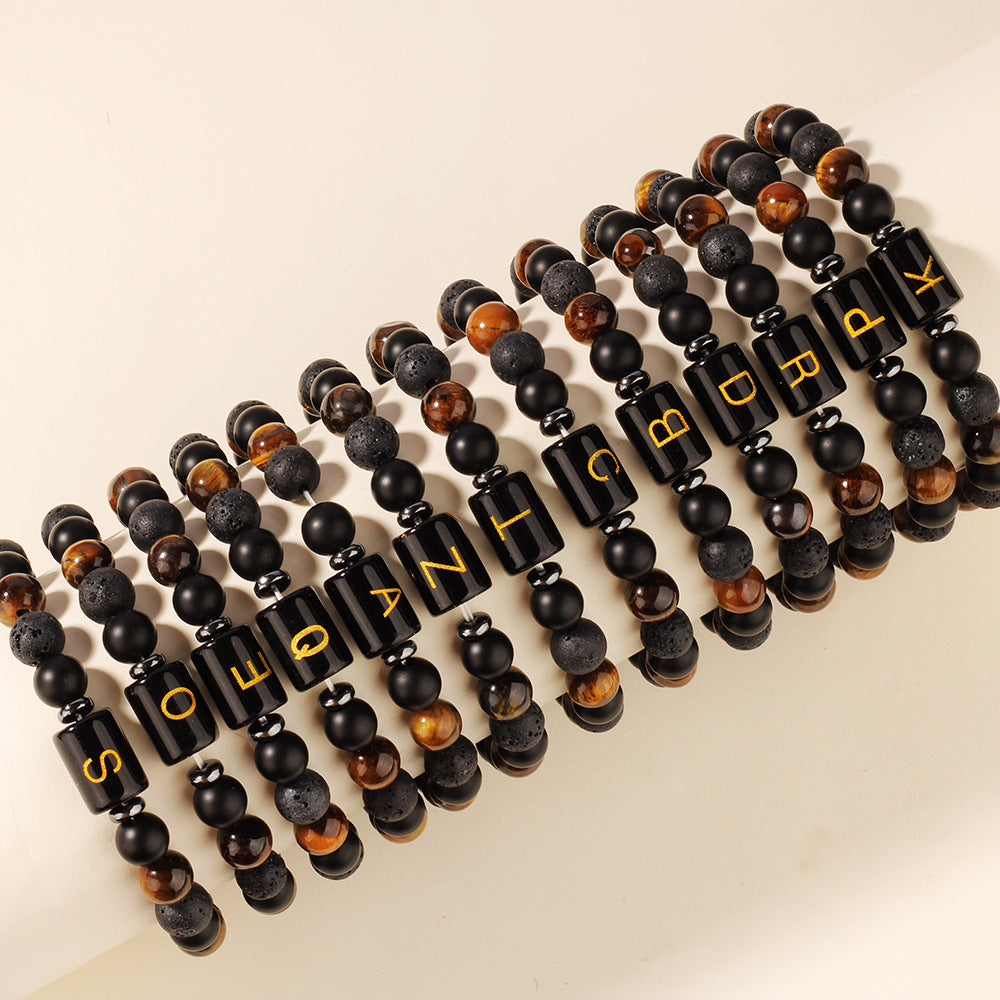 Personalized Tiger's Eye & Lava Stone Bracelet