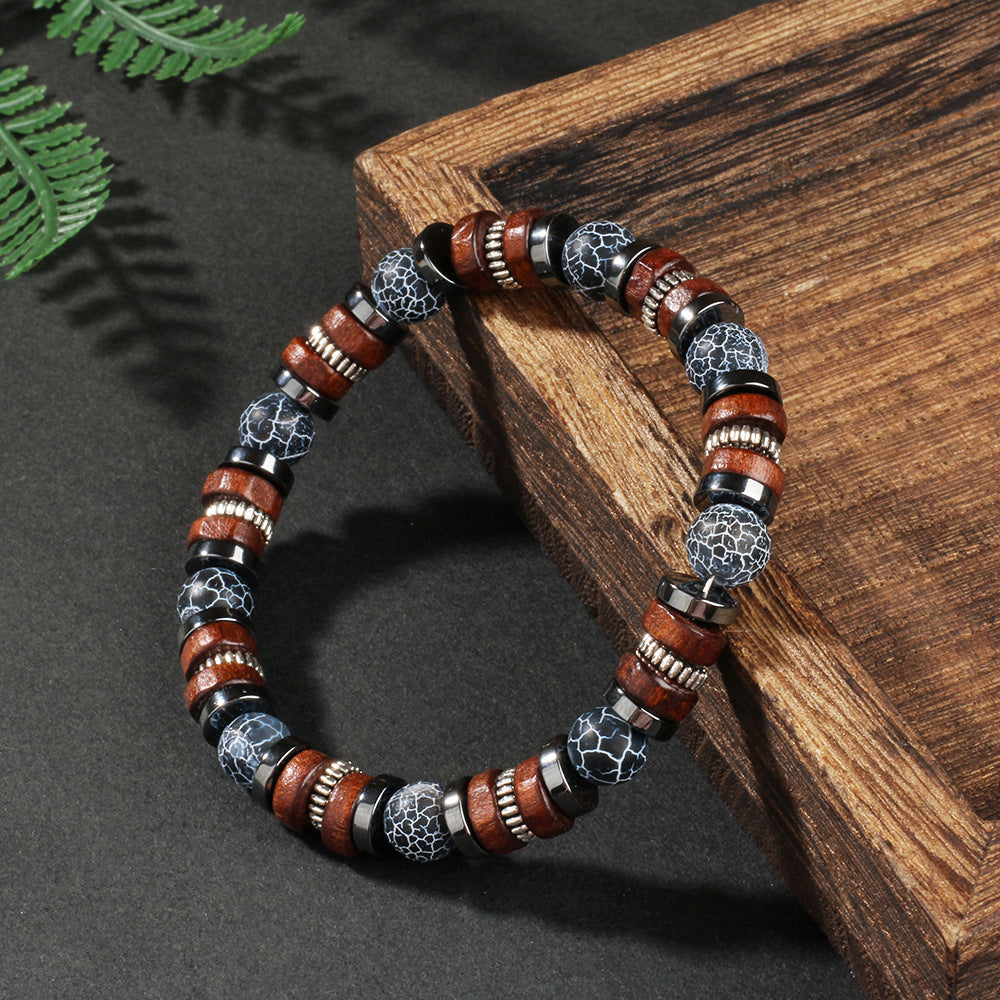 Men's Cracked Agate and Sandalwood Bracelet
