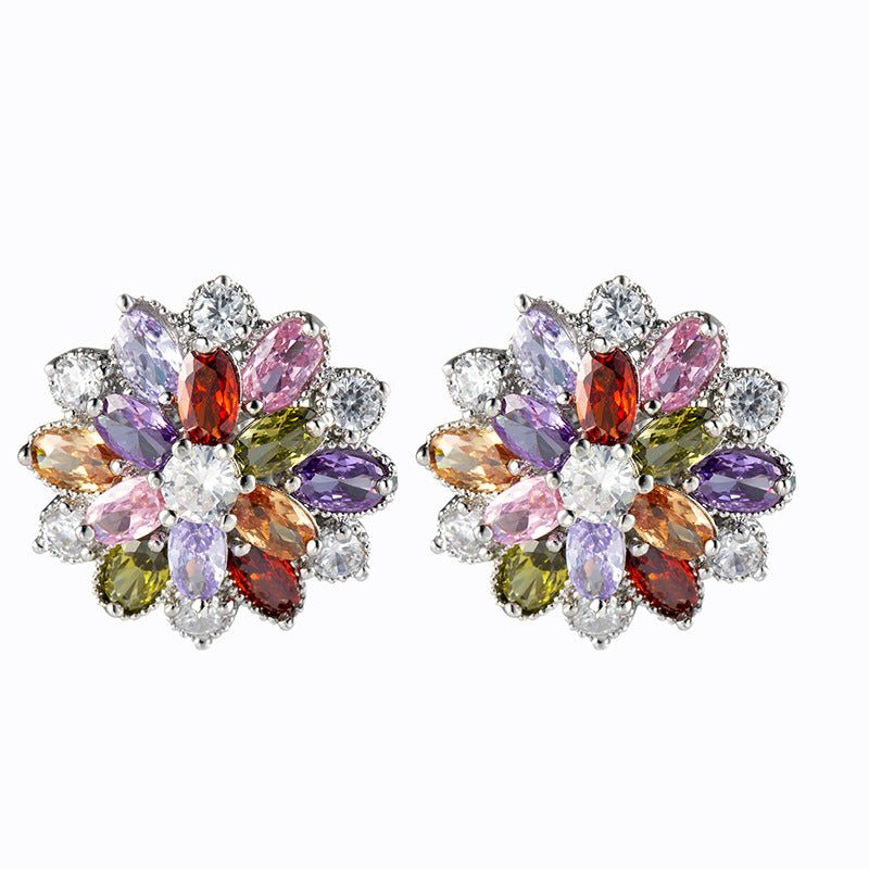 Zircon Flower Jewelry Set – No Piercing Clip-On Earrings & Pendant Necklace