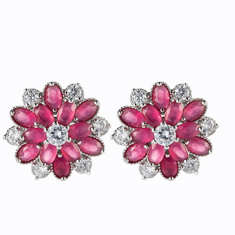 Zircon Flower Jewelry Set – No Piercing Clip-On Earrings & Pendant Necklace