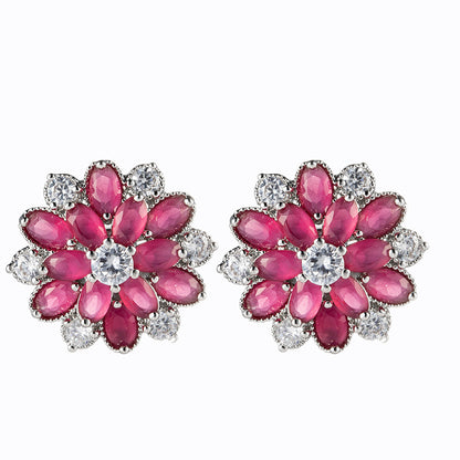Zircon Flower Jewelry Set – No Piercing Clip-On Earrings & Pendant Necklace