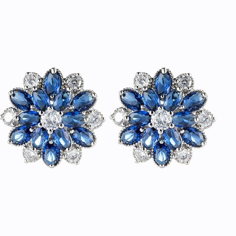 Zircon Flower Jewelry Set – No Piercing Clip-On Earrings & Pendant Necklace