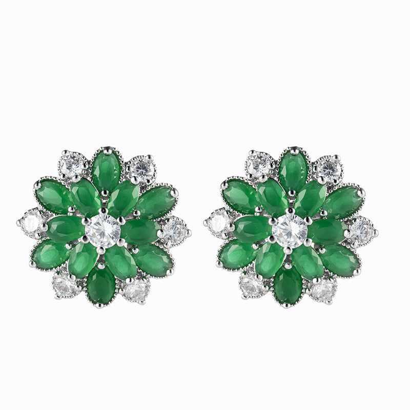 Zircon Flower Jewelry Set – No Piercing Clip-On Earrings & Pendant Necklace