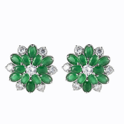 Zircon Flower Jewelry Set – No Piercing Clip-On Earrings & Pendant Necklace