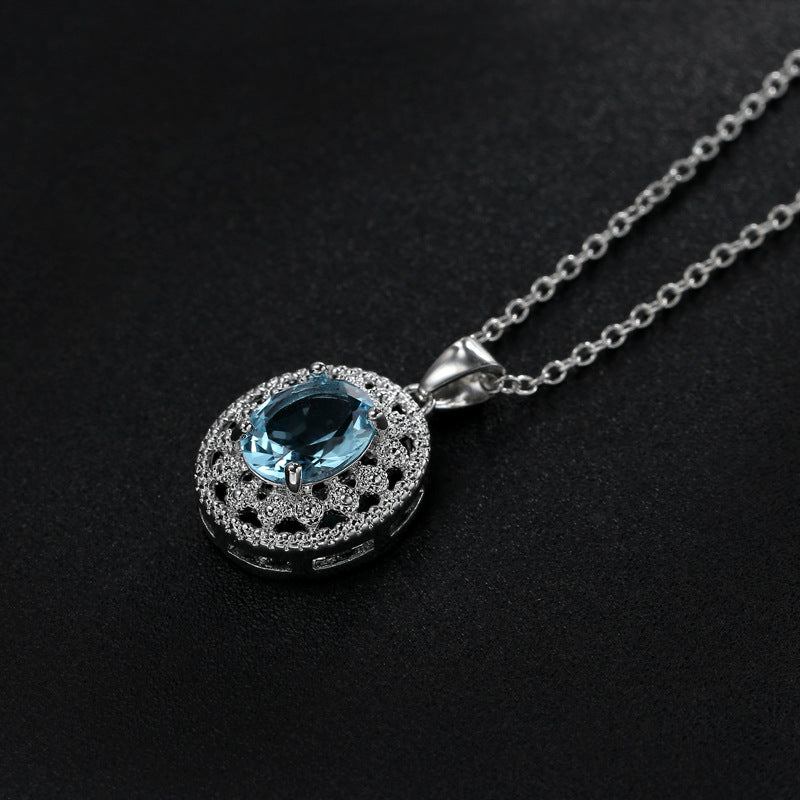 Blue Topaz Stainless Steel Pendant & Earrings Set – Luxury Valentine’s Gift