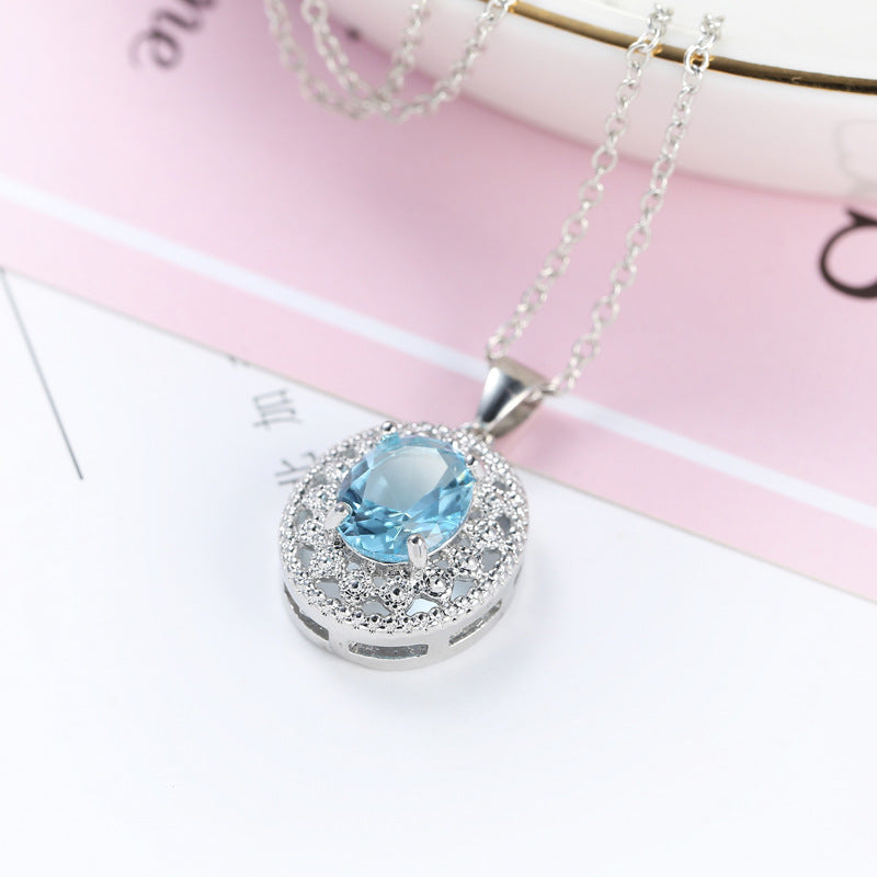 Blue Topaz Stainless Steel Pendant & Earrings Set – Luxury Valentine’s Gift