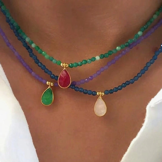 Amethyst, Apatite & Serpentine Gemstone Necklace – Summer Elegance with Energy Harmony