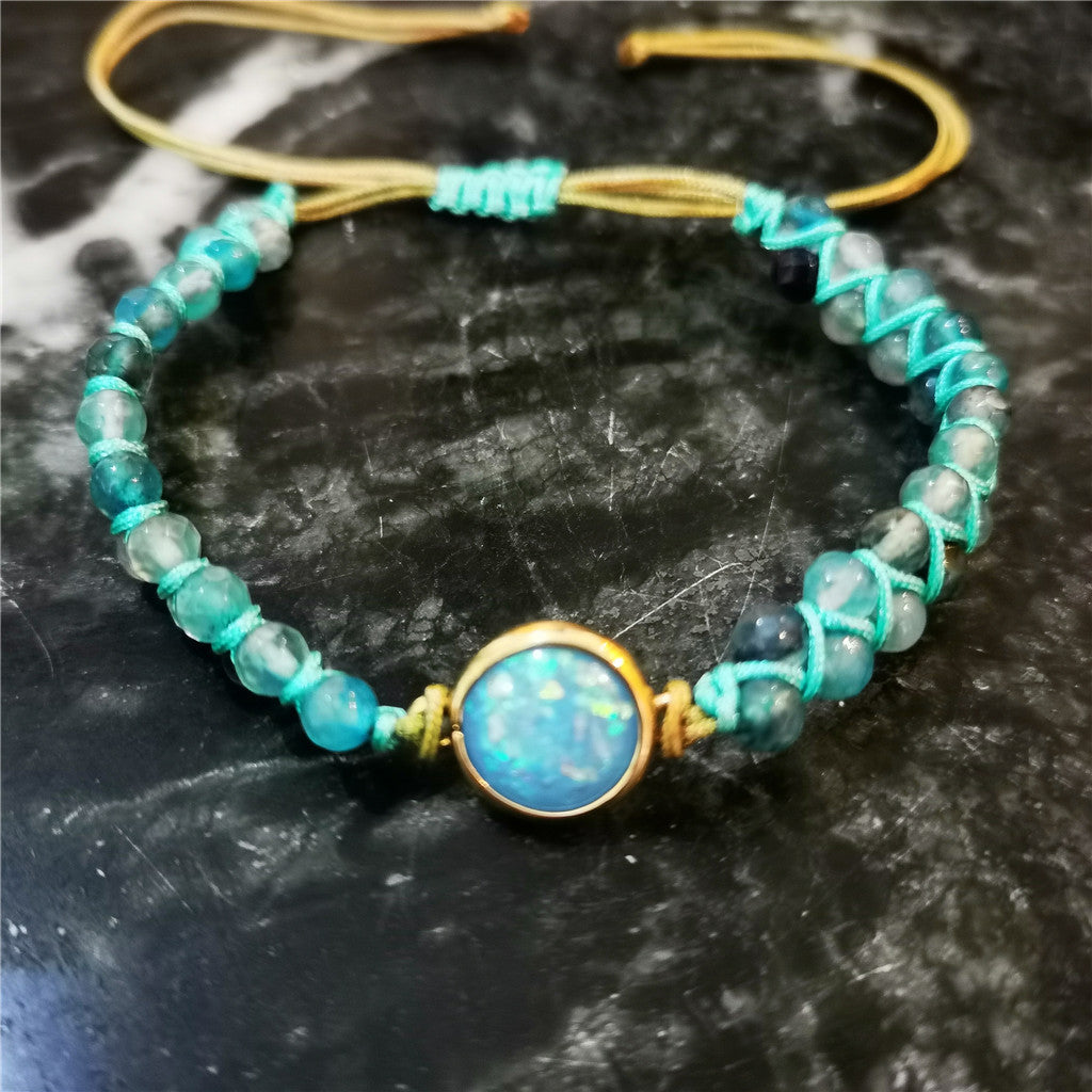 Blue Agate Bracelet with Blue Opal | Meditation & Healing Energy Jewelry
