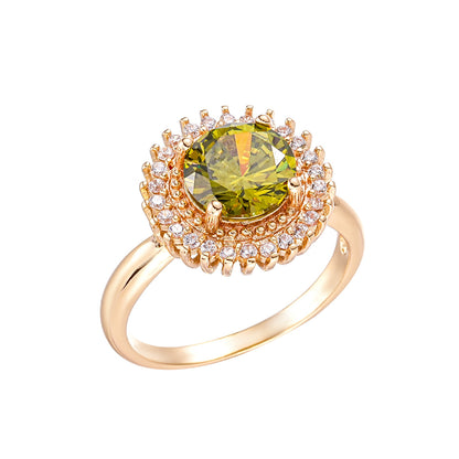 Olive Green Zircon Statement Ring – Gold Plated, Mystical Energy Jewelry