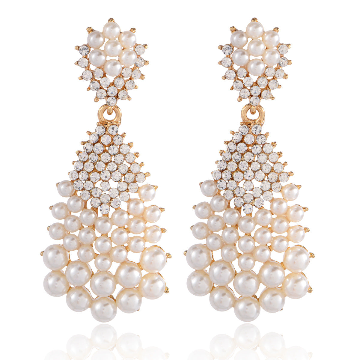 Geometric CZ Pavé Pearl Drop Earrings – Oriental Energy Elegance