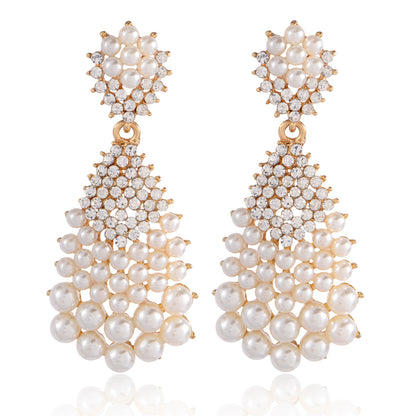 Geometric CZ Pavé Pearl Drop Earrings – Oriental Energy Elegance