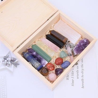 Seven Chakra Crystal Point with Amethyst Cluster Healing Gift Set
