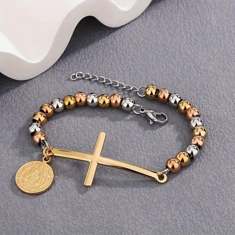 Stainless Steel Rosary Bead Bracelet