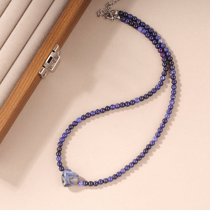 Heart Gemstone Quartet Necklace – Rose Quartz, Tiger Eye, Blue Lace Agate & Amethyst