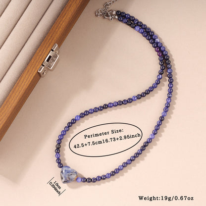 Heart Gemstone Quartet Necklace – Rose Quartz, Tiger Eye, Blue Lace Agate & Amethyst