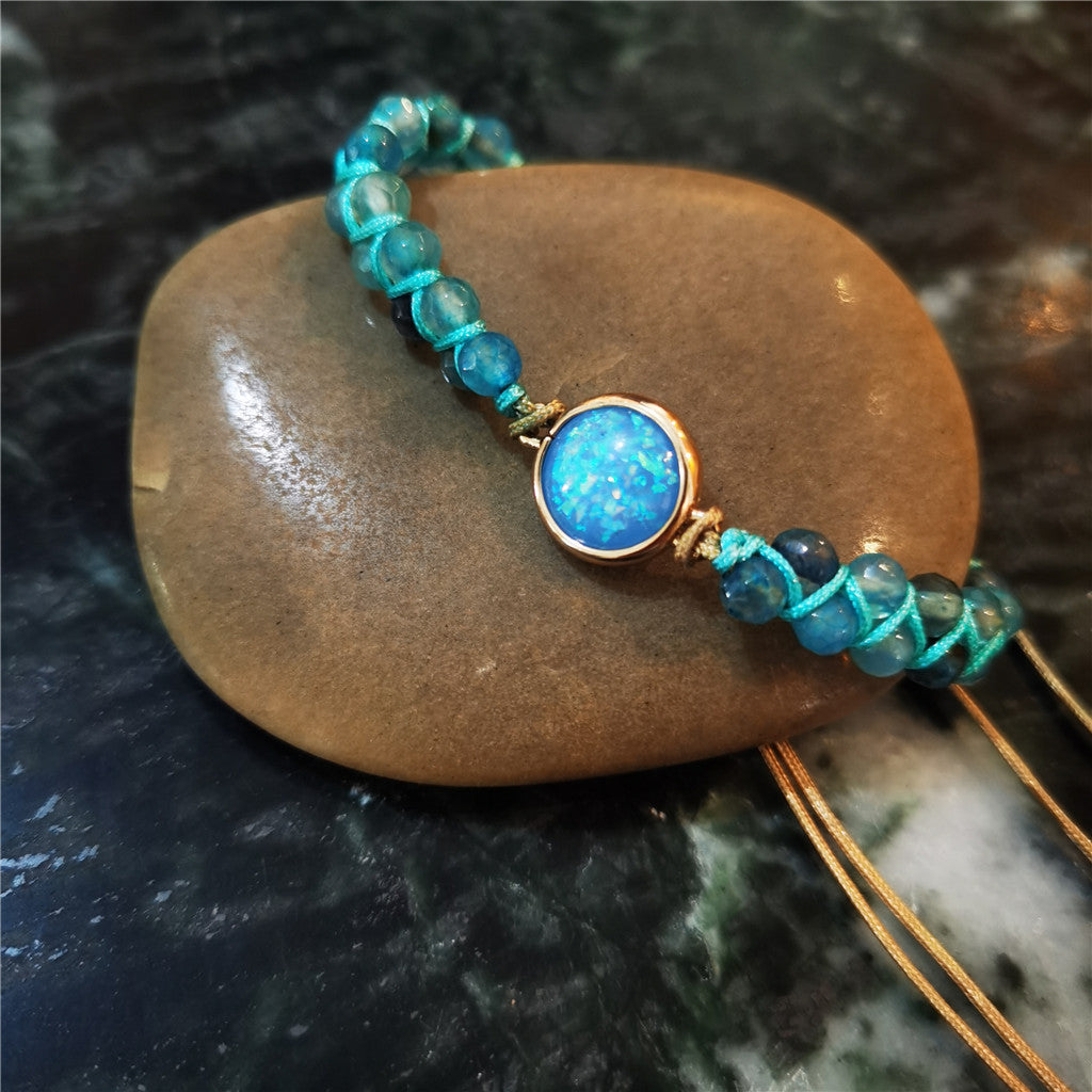 Blue Agate Bracelet with Blue Opal | Meditation & Healing Energy Jewelry