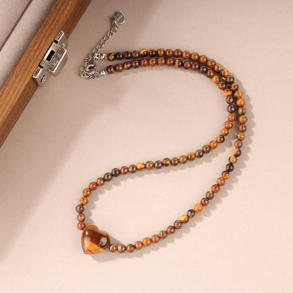 Heart Gemstone Quartet Necklace – Rose Quartz, Tiger Eye, Blue Lace Agate & Amethyst