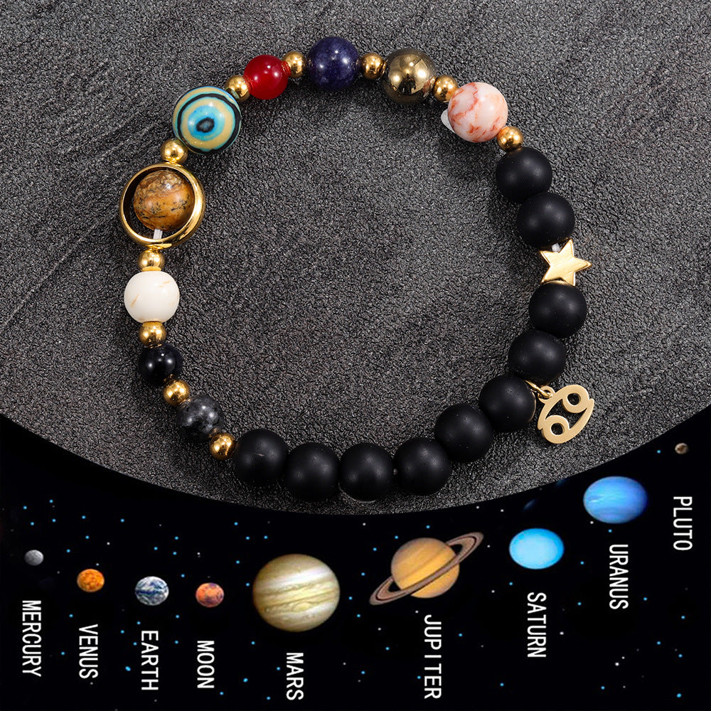 Gemini Zodiac Planet Bracelet – Natural Crystal Beads for Couples
