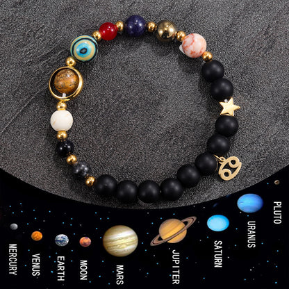 Gemini Zodiac Planet Bracelet – Natural Crystal Beads for Couples