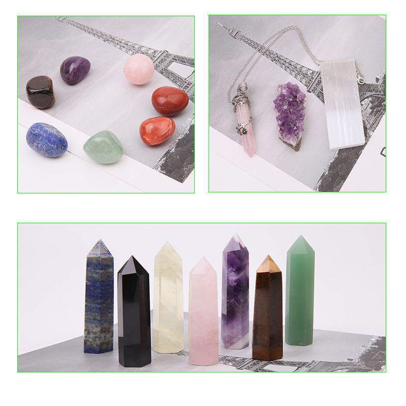 Seven Chakra Crystal Point with Amethyst Cluster Healing Gift Set